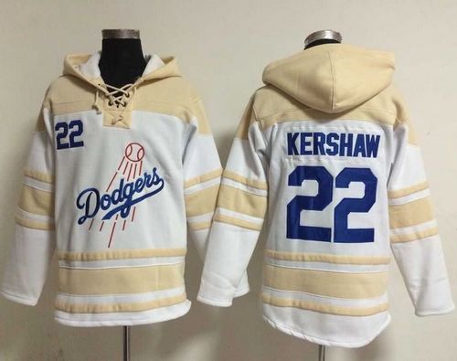 Dodgers #22 Clayton Kershaw White Sawyer Hooded Sweatshirt MLB Hoodie - Click Image to Close